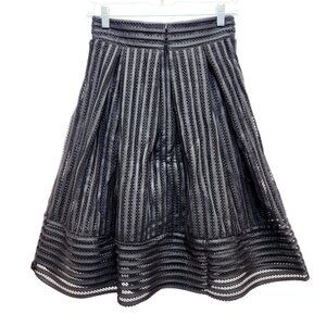 Haute Monde Womens Black Mesh A-Line Midi Skirt  Striped Lace Design Size S